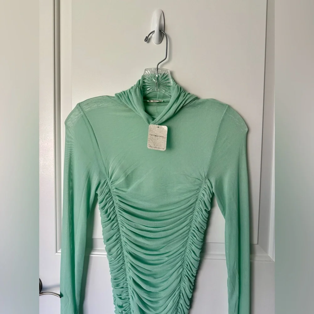 NWT Free People Intimately Under It All Ruched Mesh Turtleneck Bodysuit